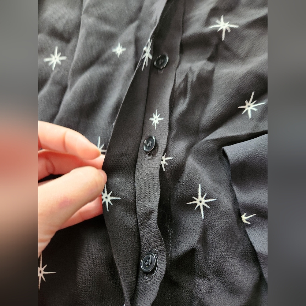 Reformation Star Button Down Black Top Sheer Blou… - image 6